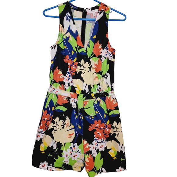 1901 womens black and green floral print cotton poplin v-neck romper size XS - Picture 1 of 10